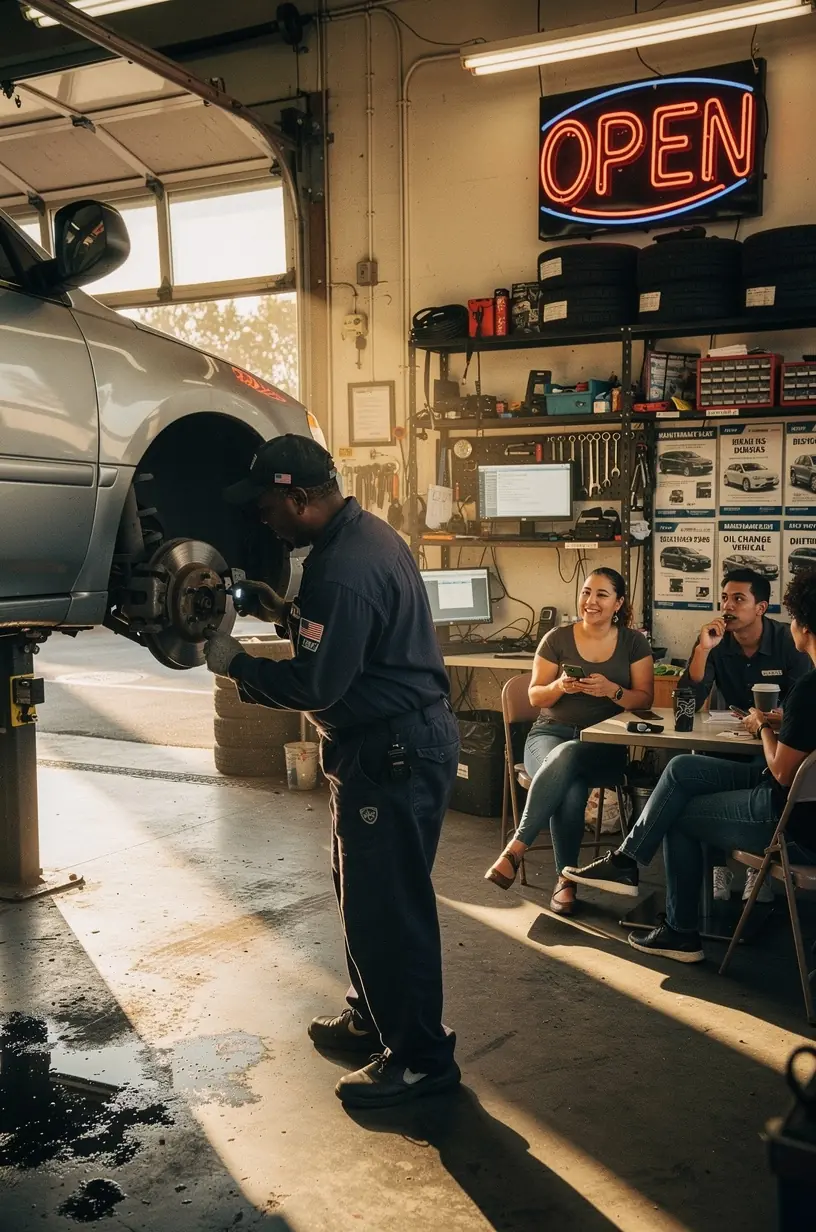 Mechanic conducting a thorough multi-point inspection for rideshare vehicles used extensively in daily platform work.